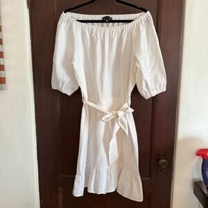 SAKS FIFTH AVENUE | White Linen Off Shoulder Ruffle Hem Dress | Small